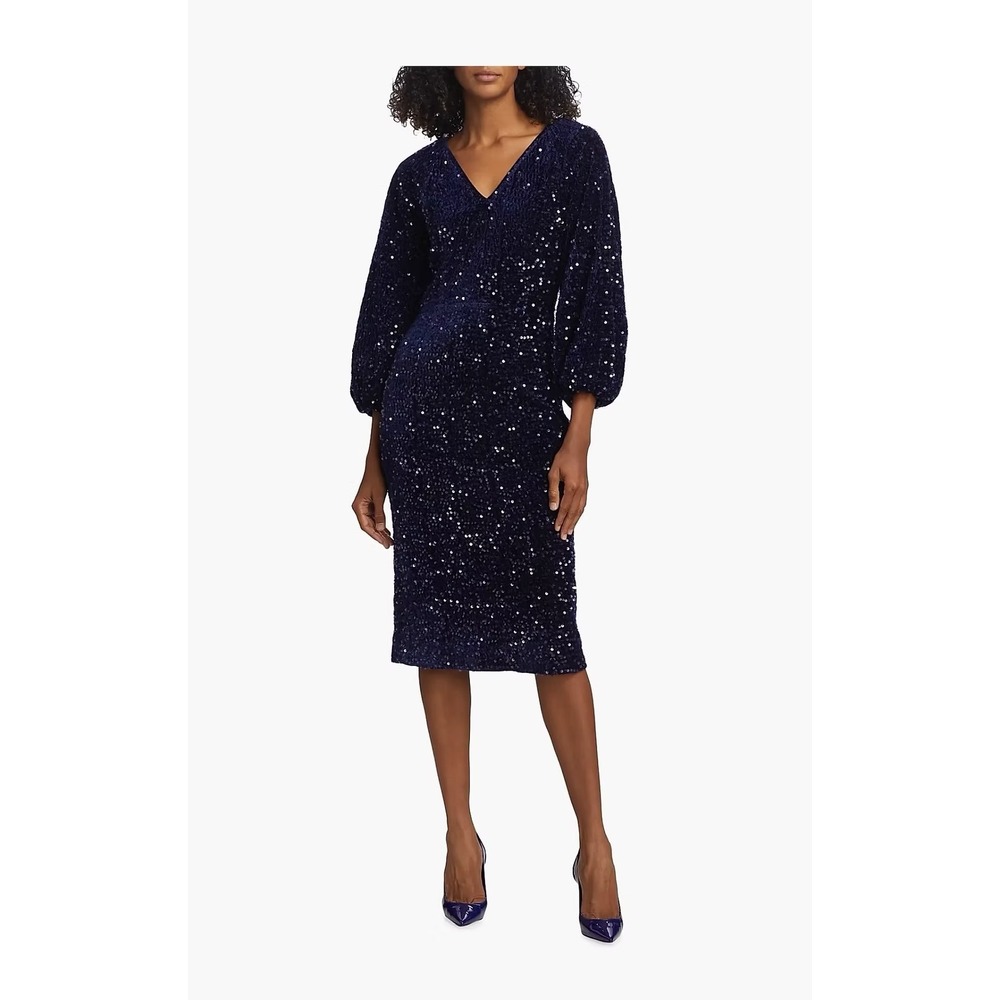 NWT‎ Elie Tahari Robin Sequin Midi Dress in Blue / Size 10 / MSRP $525!